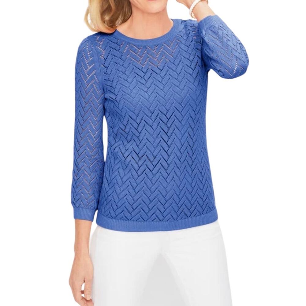 Talbots Cotton Linen Pointelle Sweater Blur Costal Grandma Lightweight Relax 2X